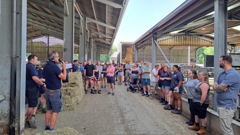 Staff, farmers and past students attending the LKL Services Farm Walk at Brinsbury College